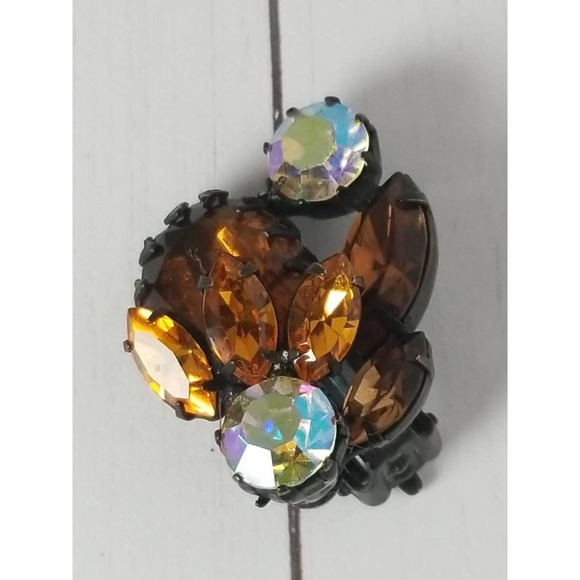 Vintage Original by Robert Earrings - Japanned Rhinestone Clip on Earrings - Picture 4 of 6